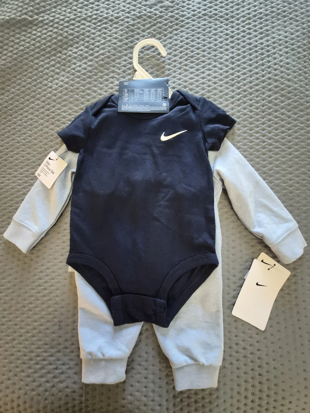 NWT Nike 3-Piece Set Light Blue Hoodie + Joggers with Navy Tee Bodysuit - 6M